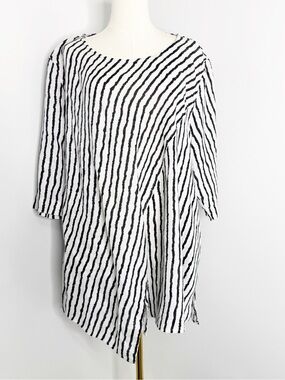 Cheyenne 100% Linen Striped Oversized Tunic Top L/XL Elbow Sleeve